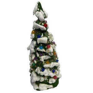 Ceramic Christmas Tree Snowcapped Multicolored Lights Winter Holiday Festive